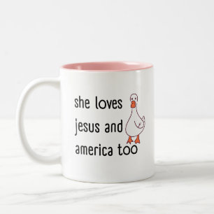 Hon Kärlek Jesus och Amerika också Två-Tonad Mugg