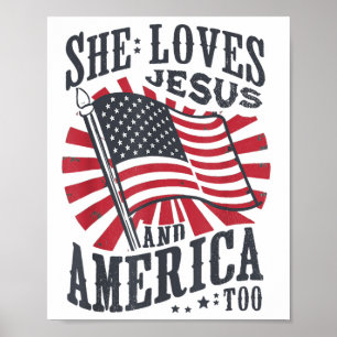 Hon Kärlek Jesus och Amerika också USA flagga 4:e Poster