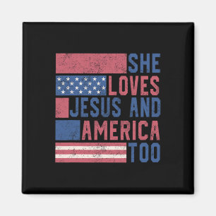 Hon Kärlek Jesus och Amerika till 4:e juli Patrio Magnet