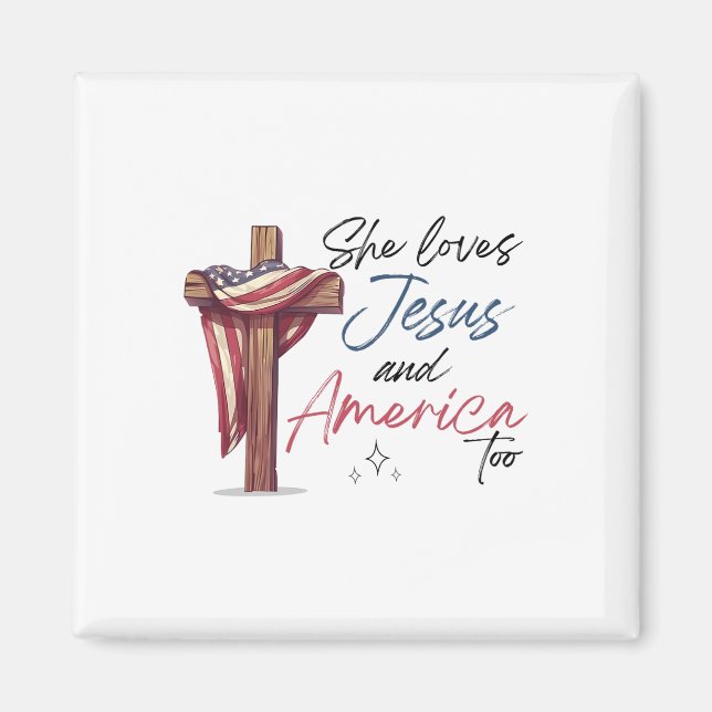 Hon Kärlek Jesus och Amerika till 4:e juli Patrio Magnet (Framsidan)