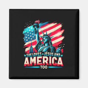 Hon Kärlek Jesus och Amerika till Amerika Flagga 4 Magnet