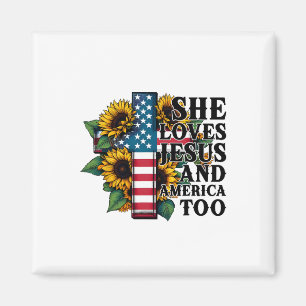 Hon Kärlek Jesus och Amerika till Flagga Christian Magnet