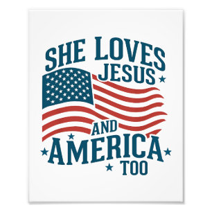 Hon Kärlek Jesus och Amerika till USA flagga 4:e Fototryck