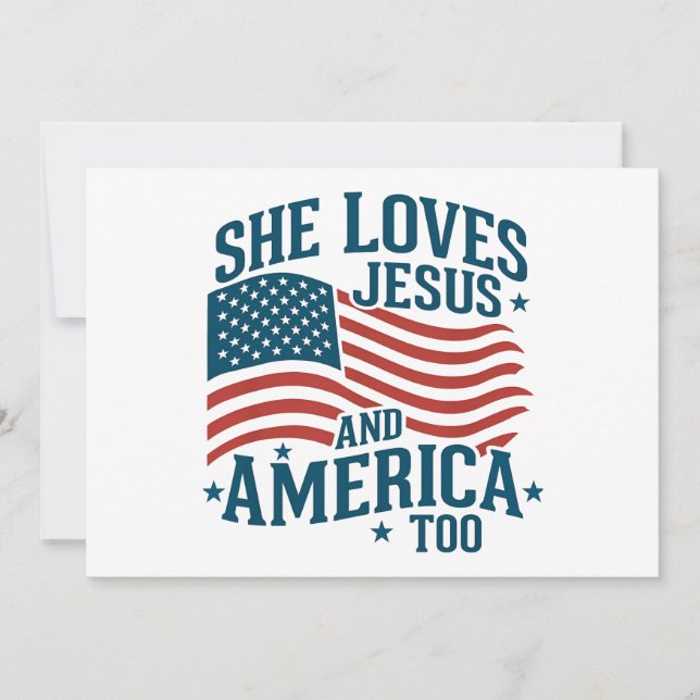 Hon Kärlek Jesus och Amerika till USA flagga 4:e Inbjudningar (Framsida)