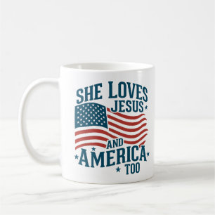Hon Kärlek Jesus och Amerika till USA flagga 4:e Kaffemugg