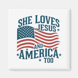 Hon Kärlek Jesus och Amerika till USA flagga 4:e Magnet