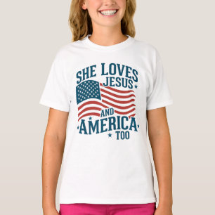 Hon Kärlek Jesus och Amerika till USA flagga 4:e T Shirt