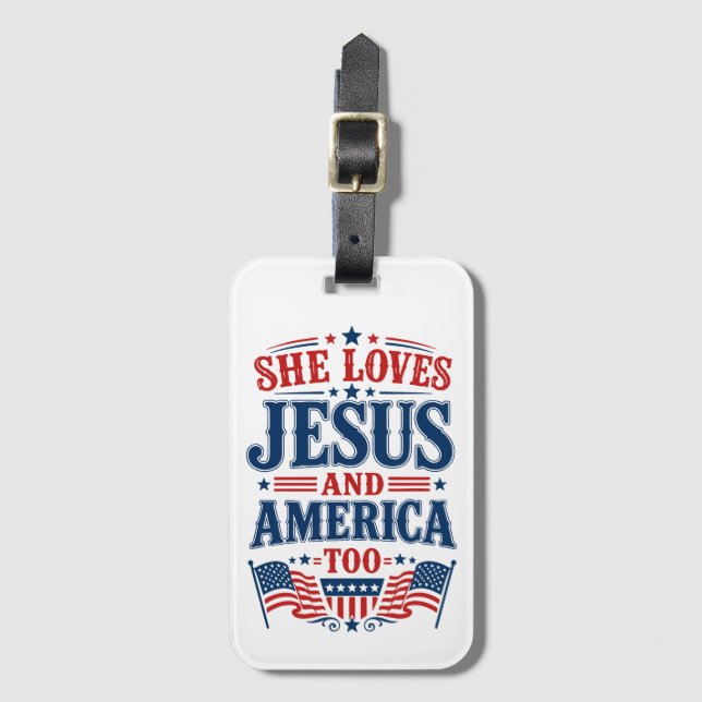 Hon kärlek till Jesus och Amerika också Bagagebricka (Framsida vertikal)