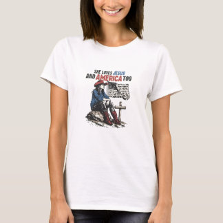 Hon kärlek till Jesus och Amerika också kristen co T Shirt