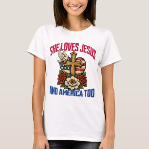 Hon kärleken till Jesus och Amerika också 4 juli k T Shirt
