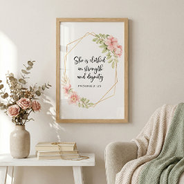 Hon kläds i styrka och värdighet Blommor Fototryck