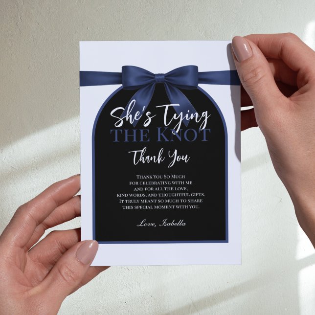 Hon Knutar Knuten Marinblå Palett Slinga Tack Kort (She’s Tying the Knot Navy Blue Palette Bow Thank You Card
)