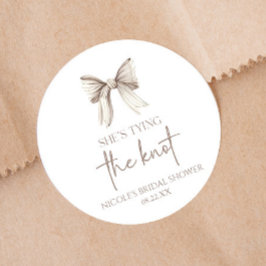 Hon Knutar Knuten Vit Båge Bröllopsdusch Runt Klistermärke