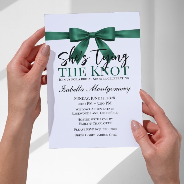 Hon Knutar Temat Smaragdgrön Slinga Inbjudningar (She’s Tying the Knot Theme Emerald Green Bow Invitation
)