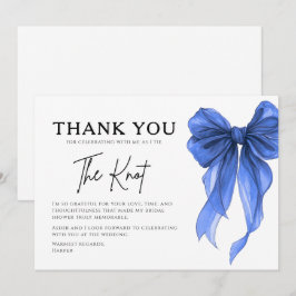 Hon knyter knuten Blåa band Bröllopsfest Tack Kort