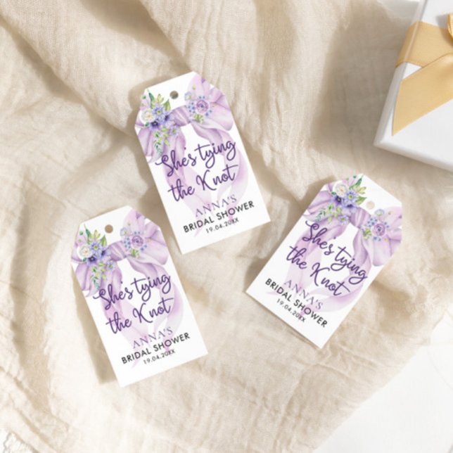 Hon knyter knuten Bröllopsdusch Lila slinga  Presentetikett (Skapare uppladdad)