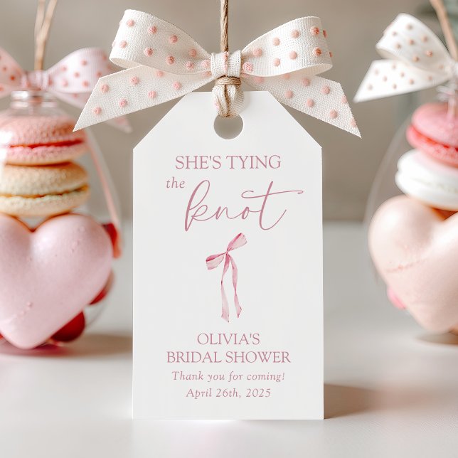 Hon knyter knuten Coquette Bow Bröllopsdusch Presentetikett (Skapare uppladdad)