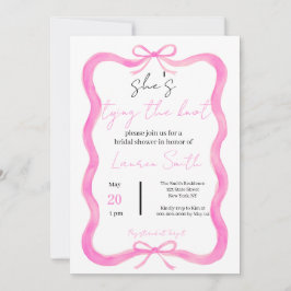 "Hon knyter knuten" Handritad rosa rosett brud- Inbjudningar