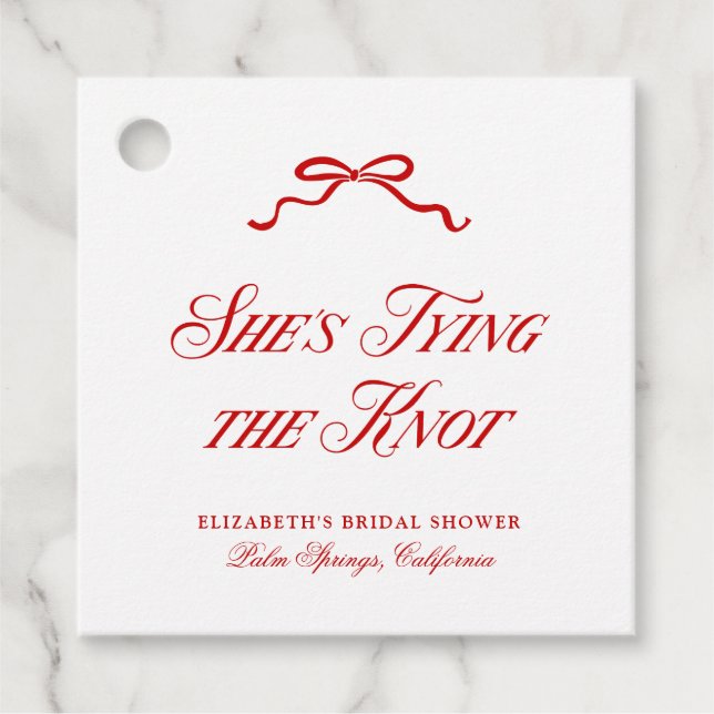 Hon knyter knuten Röd elegant handritad slinga Gåvor Etiketter (Framsida)