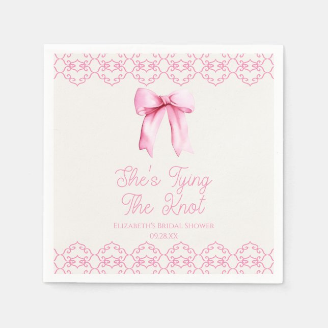 Hon knyter knuten Rosa båge Bröllopsdusch Pappersservett (Framsidan)