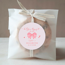 Hon knyter knuten Rosa bröllopsbåge Bröllopsfest Runt Klistermärke