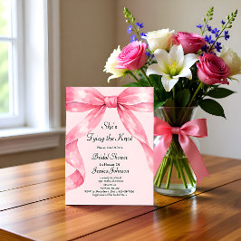 Hon knyter knuten Rosa rosett Bröllopsdusch Inbjudningar