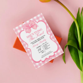 Hon knyter knuten Rosa vit bröllopsdusch Inbjudningar