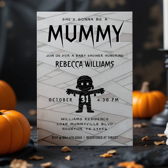 Hon kommer bli en mamma-Halloween-babyskor Inbjudningar (She's Gonna Be a Mummy Halloween Baby Shower Invitation)