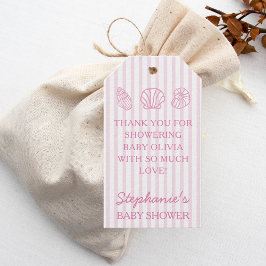 Hon kommer hit snart Rosa snäckskal Bebisbad Presentetikett