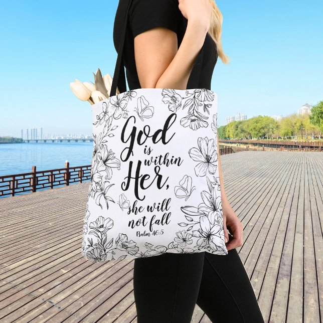 Hon kommer inte att falla i tote-bag. tygkasse (God is within her she will not fall, Psalm 46:5 Tote Bag)