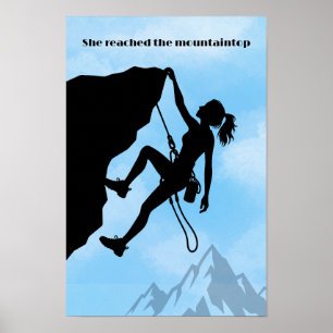 Hon Kvinnlig Klättrare Nådde Bergstoppen - Empower Poster
