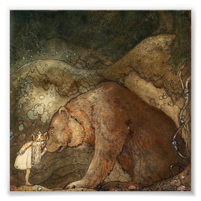 "Hon kysste björnen" av John Bauer Fototryck (Framsidan)
