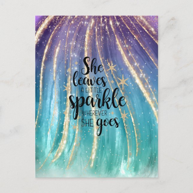 Hon Lämnar En Liten Glitter Lyxglitter Vykort (Framsida)