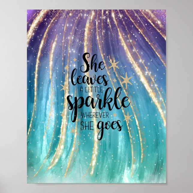 Hon Lämnar lite Gnistra Brushstrokes & Glitter Poster (Framsidan)