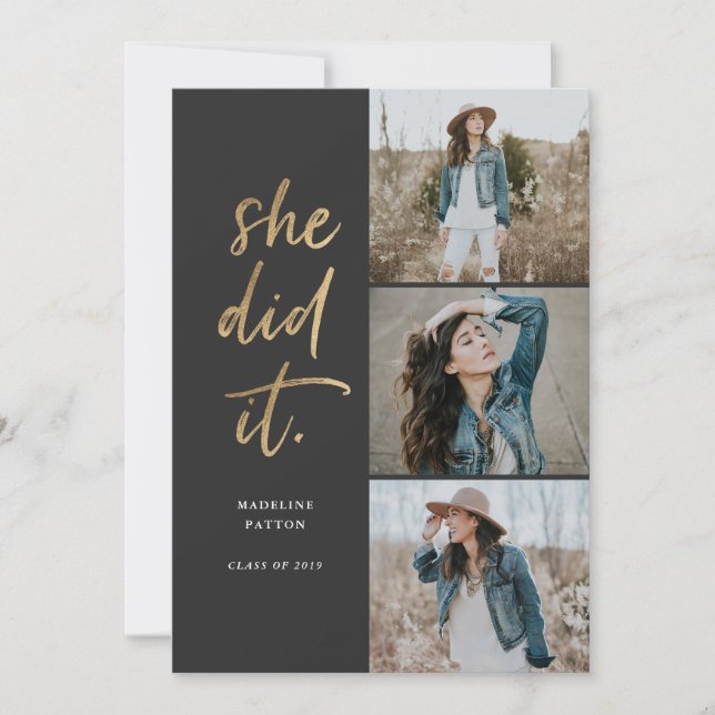 Hon meddelade Guld & Black Studenten Inbjudningar (Framsida)