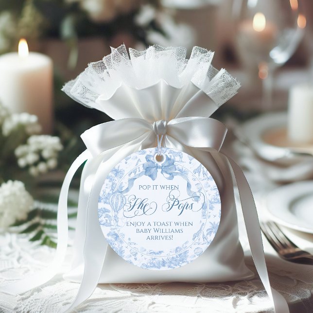 Hon pajar Blue Toile Safari Animal Baby Shower Gåvor Etiketter (Skapare uppladdad)