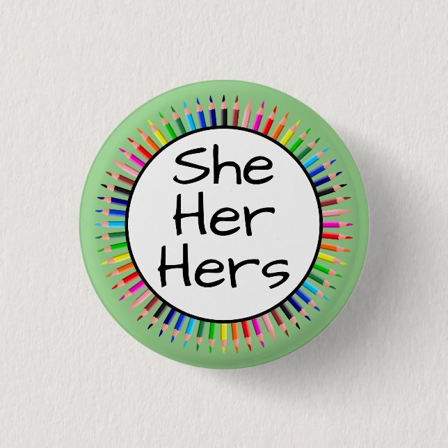 Hon pronouns i cirkel av Färgpennor Knapp (Framsida)