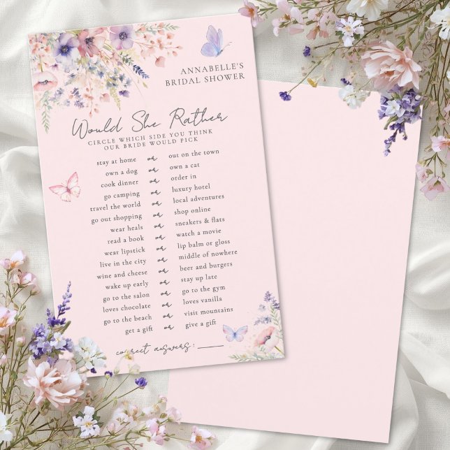 Hon Rather Fjäril Vildblomma Bröllopsduschspel (Rather Butterfly Wildflower Bridal Shower Game)