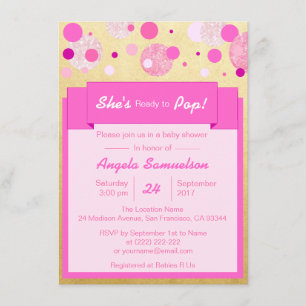 HON:S REDO TILL POP Rosa Guld Baby Shower Inbjudningar