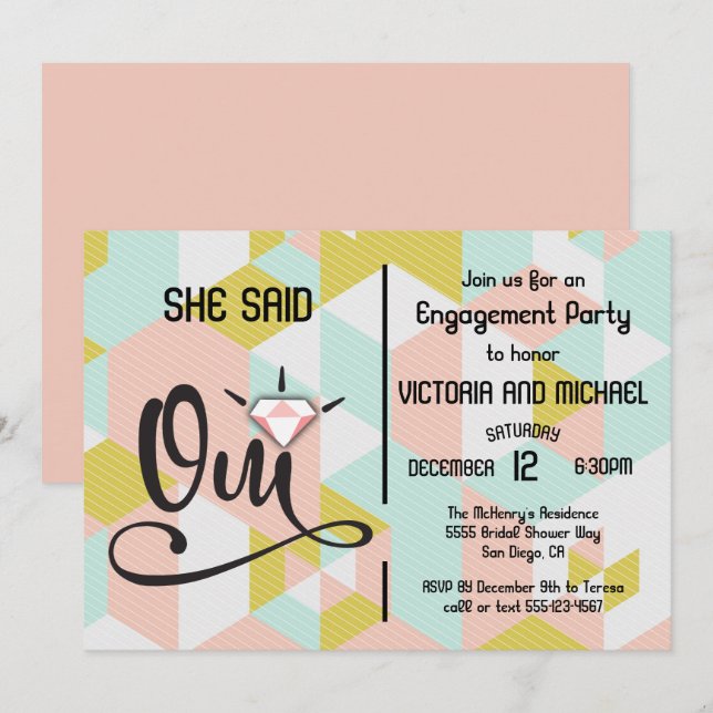 Hon sa att Oui ja till modern förlovningsfest Inbjudningar (Fram/baksida)