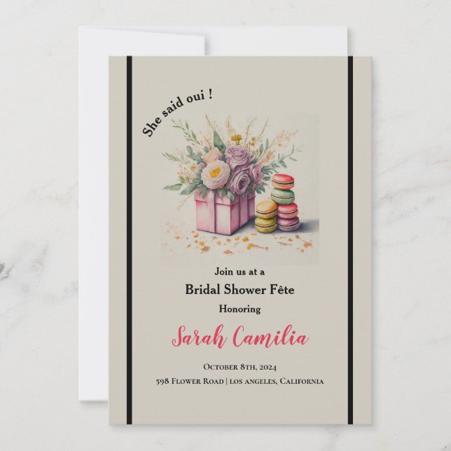 Hon sa att Oui Macaron Fransk Möhippa Inbjudningar (Framsida)