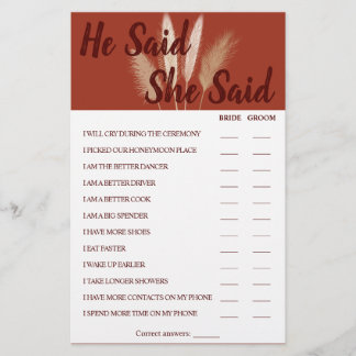 Hon sa att Pampas Par Shower Game Card Flygblad