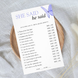 Hon sa Han sa Bröllopsduschspel Fjäril Flygblad