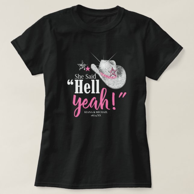 Hon Sa 'Hell Yeah' Cowgirl Hatt Wht ID927 T Shirt (Design framsida)