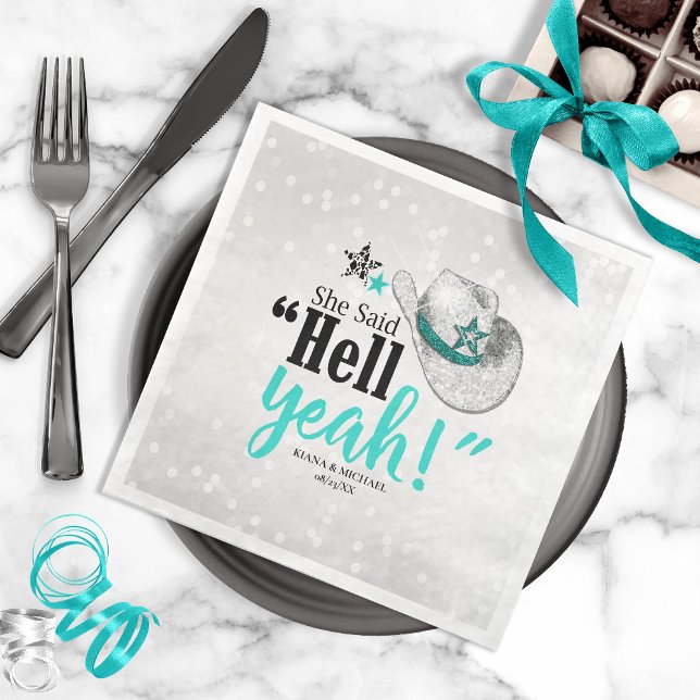 Hon sa "helvetet ja" Cowgirl Hat Teal ID927 Pappersservett (Skapare uppladdad)
