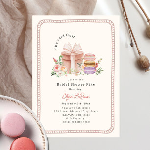 Hon Sa Hon Fransk Macaron Bröllopsfest Kant Inbjudningar