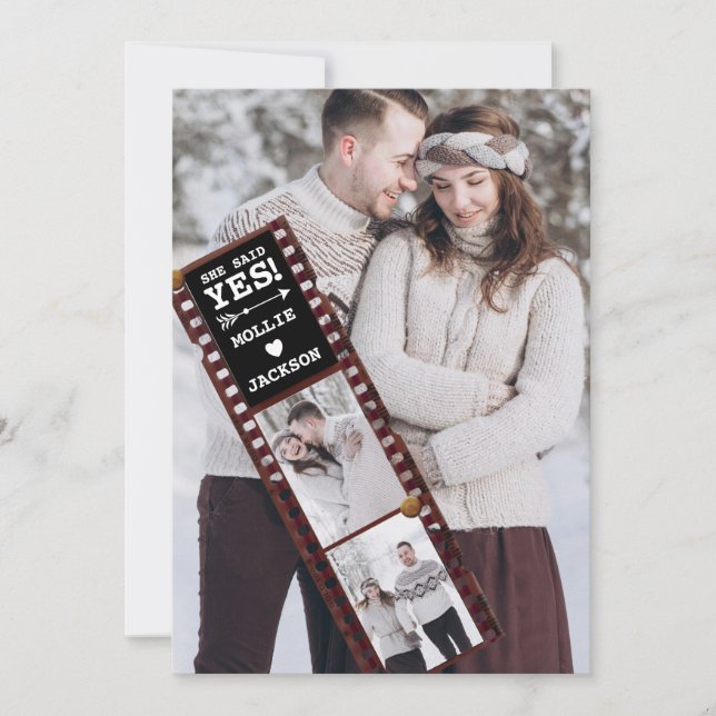 Hon sa ja 3 fotomeddelande om Förlovning Inbjudningar (Framsida)