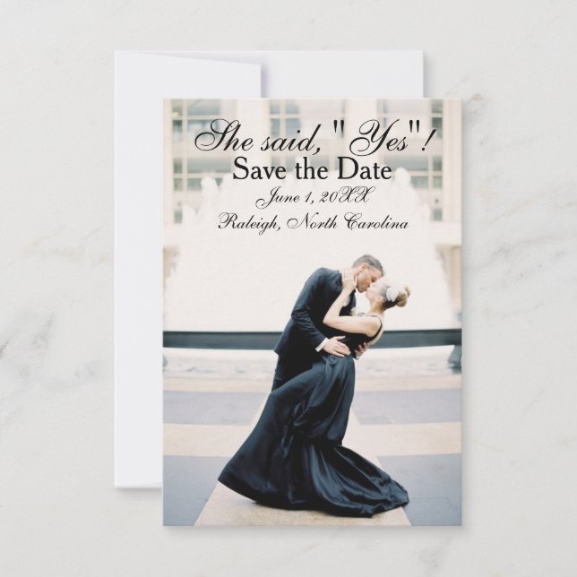 Hon sa "Ja" - 3x5 Spara datum-kort Inbjudningar (Framsida)