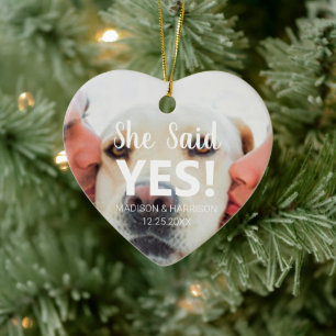 Hon sa ja anpassningsbar fotot Förlovning jul Julgransprydnad Keramik
