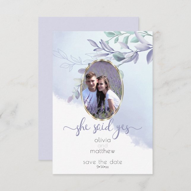 Hon sa ja Blommigt Oval Spara datum Inbjudningar (Fram/baksida)